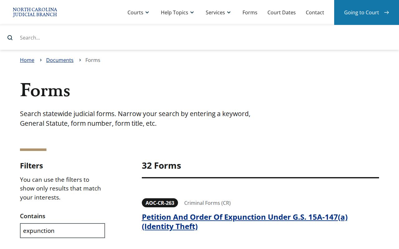 Franklin County criminal court case expunction form catalog