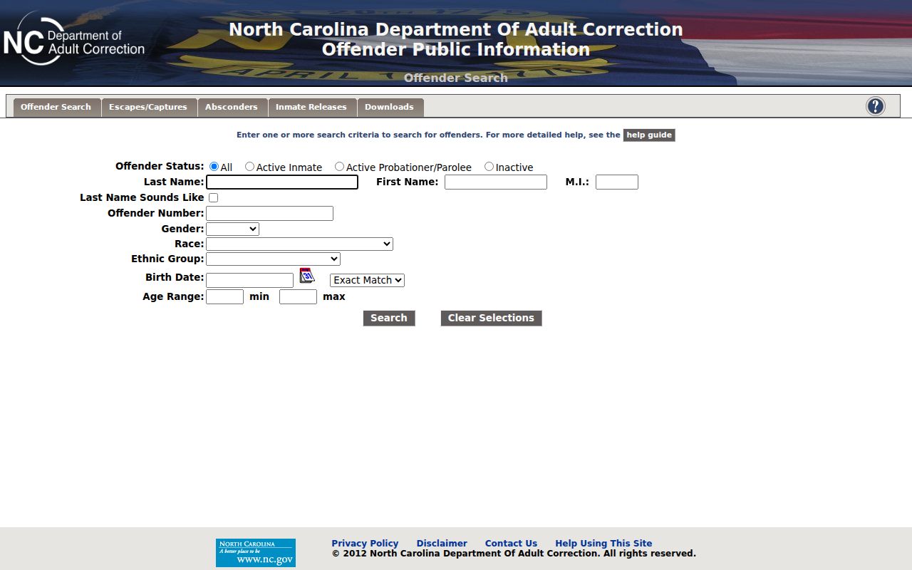 North Carolina Department of Adult Correction Offender Search