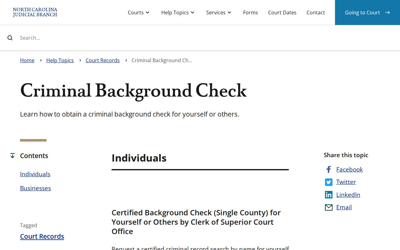 North Carolina Judicial Branch official criminal background check options