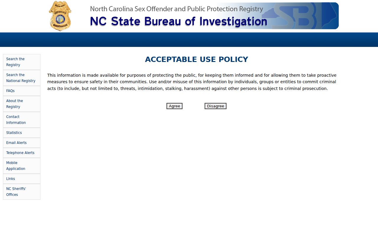 Franklin County sex offender registry search landing screen